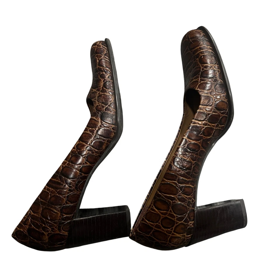 Franco Sarto Marrón Cocodrilo Repujado Puntera Cuadrada Bloque Tacones Para Mujer Talla 7.5 M Foto 4 de 4