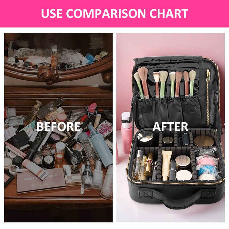 Cosmestic MAKEUP BAG LED Light Mirror Waterproof Travel Gold Handle Strap Bag - image 10