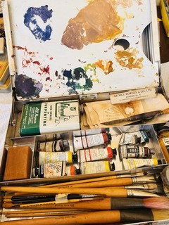 Grumbacher Oil Paint Tubes Brushes Tools Linseed Oil & Stainless Steel Case