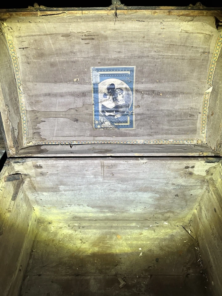 Antiguo baúl de vapor de madera cofre mesa de centro caja de almacenamiento, marrón Foto 4 de 4