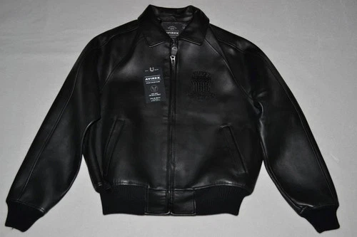 AUTHENTIC Avirex Icon Leather A1 BOMBER Jacket MENS ALL BLACK NEW ALL SIZES - product listing photo