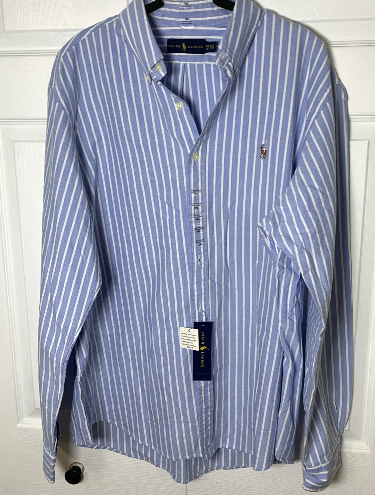 Ralph Lauren Button Down Shirt XXL Blue White Stripe Preppy Ivy NWT