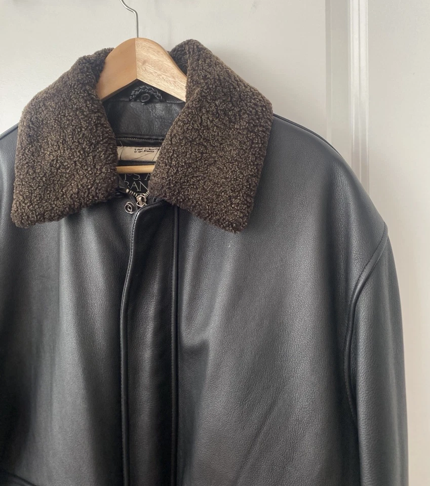 Jos. A. Banks Leather Bomber Jacket Brown Front Zip Lined Collar Men’s LARGE - Image 3 of 4