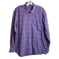 Alan Flusser Men's Long Sleeve Purple Plaid Paisley Flip Cuff XL Button Down