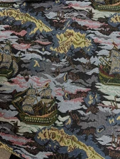 Upholestery Fabric Thick Woven Tapestry Nautical Maritime Scene 57"w x 70"l