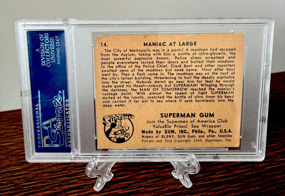 1940 SUPERMAN MANIAC AT LARGE CARD #14 PSA 2 GOOD RARE ISSUE GUM INC. GRADED - Image 2 of 3