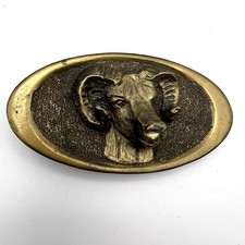 Vintage 1976 Adezy Denver Western Bighorn Ram Belt Buckle Rustic Brass Sheep 3D