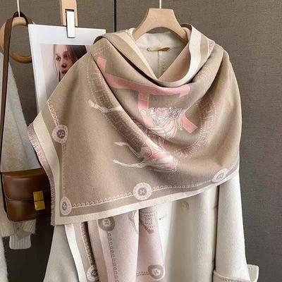#ad Dark Brown Beige Equestrian Cashmere Feel Shawl Wrap Large Horse Print $32.99