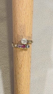 Vintage 10K Solid Yellow Gold Bypass Ring | Multi-Colored Gemstones | Sz 6 | 3g