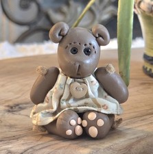 Sculpted Polymer Clay Miniature Figurine 3 Little Brown Teddy Bear Jointed CUTE