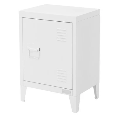 Armario archivador de acero blanco, mesita de noche mueble auxiliar 40x30x57,5cm - Imagen 1 de 4