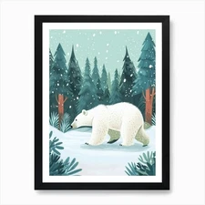 Polar Bear Walking Through A Snow C Framed Wall Art Poster Canvas Print Picture