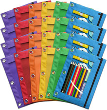 Pencil Pouch for 3 Ring Binder, Bulk 24 Pack 3-Holes Zipper Pencil Pouches in As