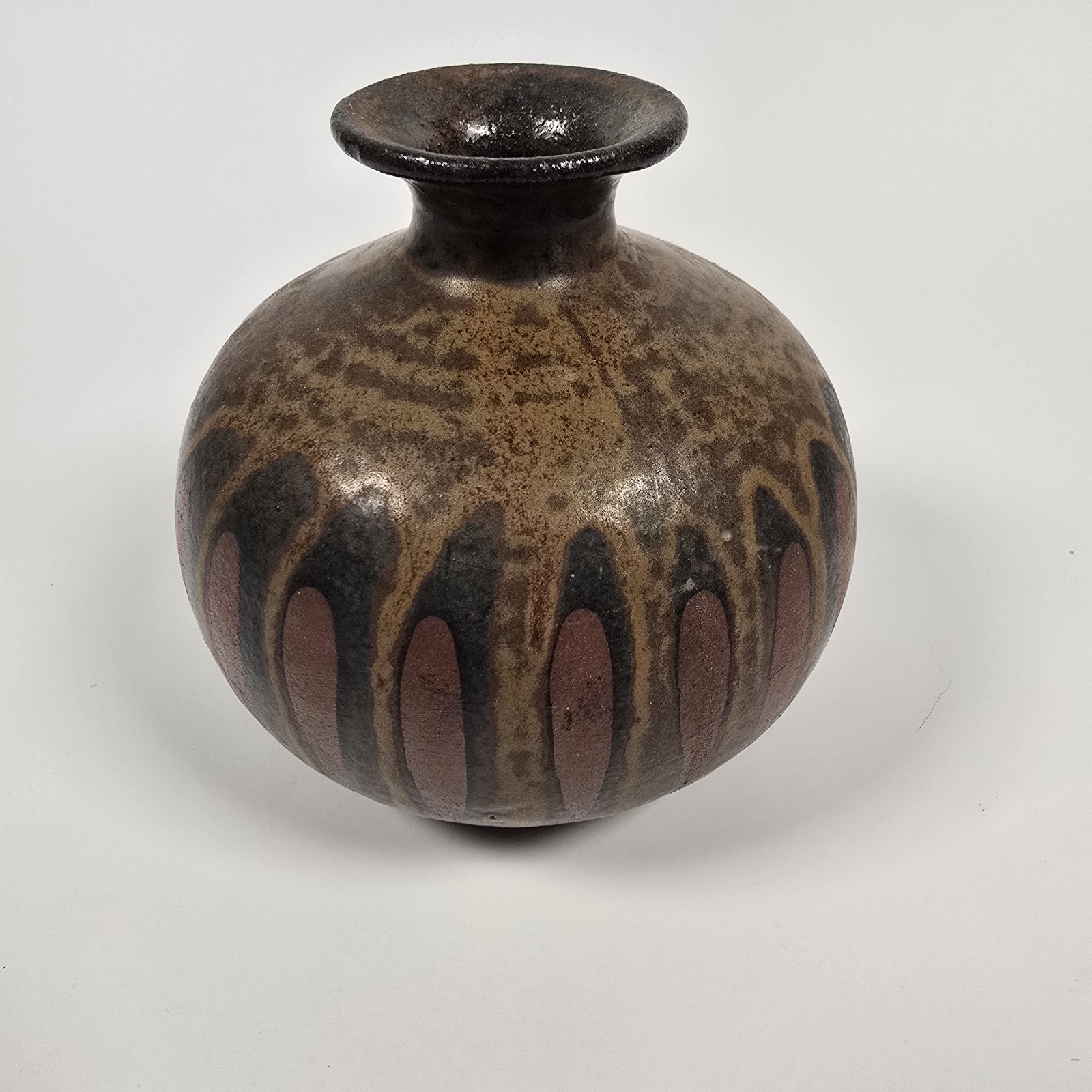Vintage Otagiri Japan Drip Lava Glaze 4” Miniature Retro Brown Black Vase OMC