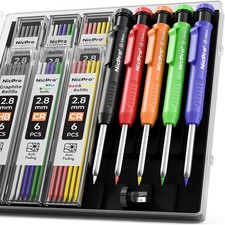 5 Pack Carpenter Pencil with Sharpener, Mechanical Pencils Set with 41 Refills 