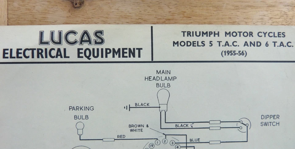 Original LUCAS Triumph 5 T.A.C. & 6 T.A.C. Wiring Diagram 1955-56 W2337 — 第 2/2 张图片