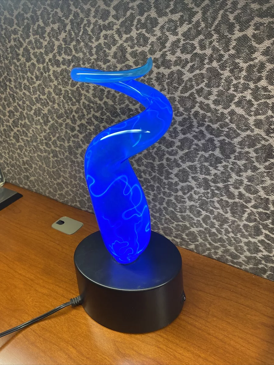 NOS LumiSource Sculptured Blue Swirl Touch Sensitive Plasma Art Glass Lamp 12