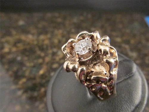 Vintage Retro Solid 14k Yellow Gold And Diamond Gold Nugget Ring Sz 10.25 13.8g - Picture 4 of 12