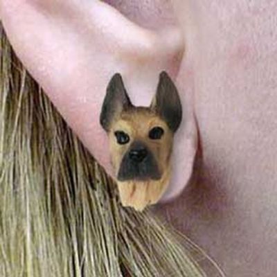 Great Dane Fawn Cropped Ears Tiny One Dog Head Post Earrings Jewelry