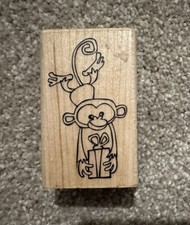 monkey wooden rubber stamp, New, Hampton Art, About 1.5 X 2.5