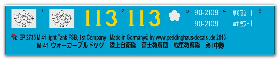 Peddinghaus Décalcos 1/16 2735 M 41 Réservoir Le FSB Japon, 1. Compagnie - Photo 1/1