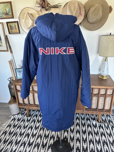 Vintage NIKE Jacket Mens Blue Stadium Parka Trench Coat Long Puffer Sz Medium - Picture 2 of 17