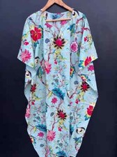 Indian Vintage 100% Cotton Long Beach Maxi Kaftan Dress One Size Caftan Kimono