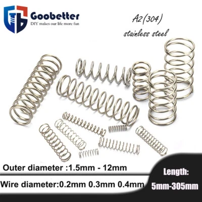 GOO BETTER Resorte de compresión de acero inoxidable de 0,2 mm-0,4 mm de diámetro de alambre A2 resorte pequeño