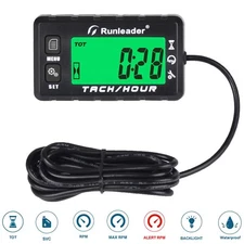 Digital Tachometer Hour Meter Maintenance MAX RPM Record  For Lawn Mower ATV UTV