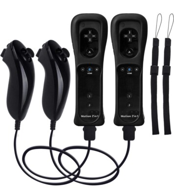 Built-in Motion Plus Wii Remote 2x + Nunchuck Controllers for Nintendo Wii Wii U