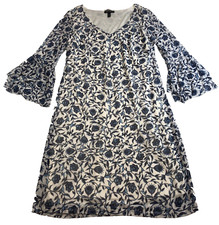 Allison Brittney Womens Dress Sz M Blue Floral Stretch Bell Sleeve Lined NWT