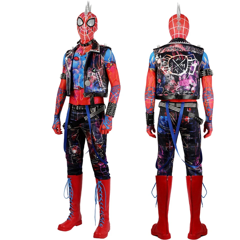 Across The Spider-Verse Spiderman Punk Hobie Marrón Mono Disfraz Traje Foto 2 de 4