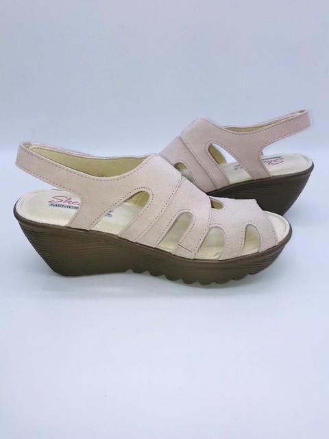Skechers Women Parallel Stylin Suede Peep-toe Slingback Wedge Sandals Light Blue | eBay