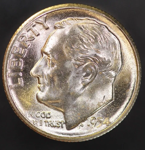 1954 S ROOSEVELT DIME BU FRESH FROM ORIGINAL ROLL -LOT 5235