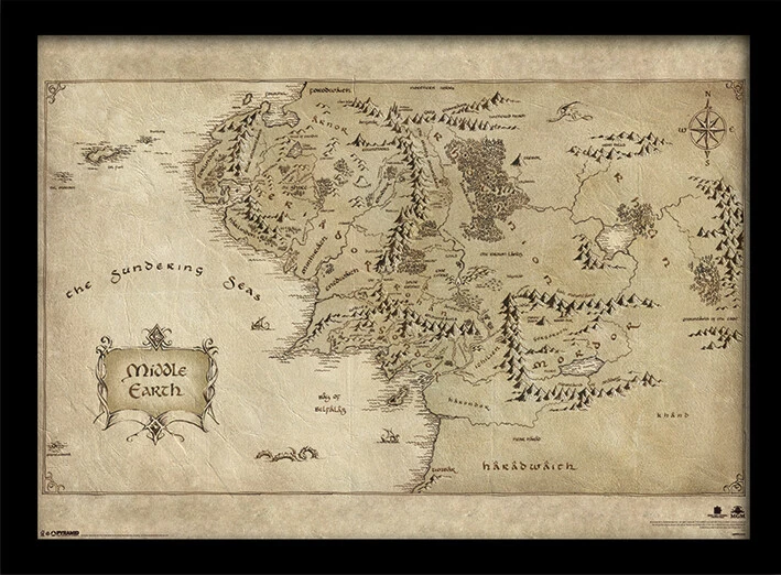The Hobbit - Middle Earth Map - Official 30 x 40cm Framed Print Wall Art