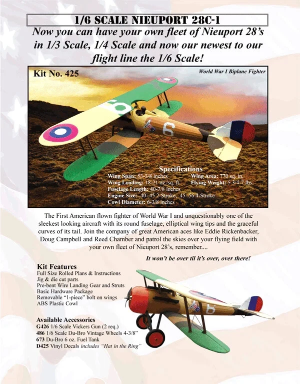 Balsa USA 1/6 Scale Nieuport 28c-1 Remote Control Balsa Wood Airplane Kit #425 - Image 2 of 2