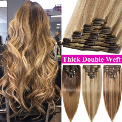 EXTRA THICK 170g++ Clip In Full Head Human Hair Extensions Double Weft MIX COLOR