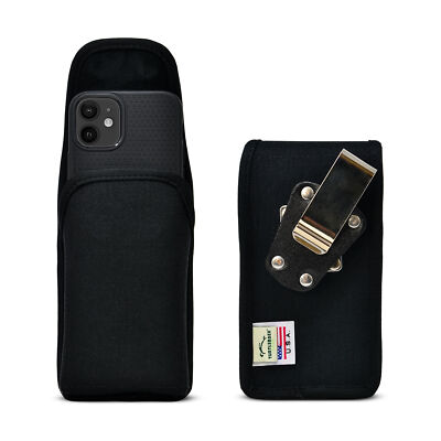 iPhone 12 13 Mini Vertical Holster Black Nylon Pouch with Heavy Duty Rotating