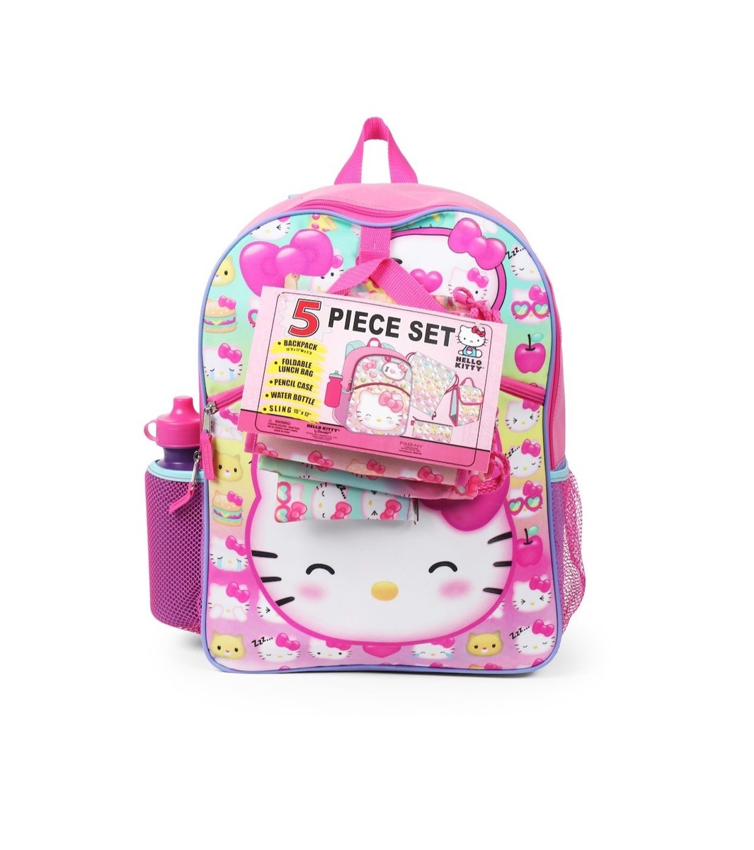Hello Kitty, pc School Backpack Lunch Bag, Pencil Case, Water