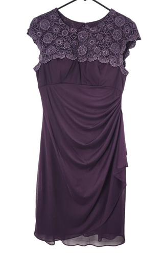 Alex Evenings Womens Sz 6 Sleeveless Dress Floral Chiffon & Lace Purple Gathered
