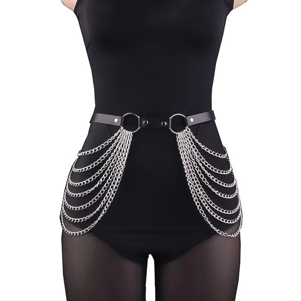 Plus Size Faux Leather Harness Belt for Women Chain Waist Punk Gothic Strap Wear - Image 2 of 4