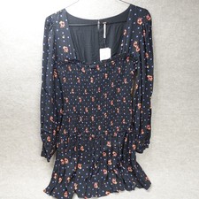 Free People Womens Dress Medium Black Two Faces Smocked NEW