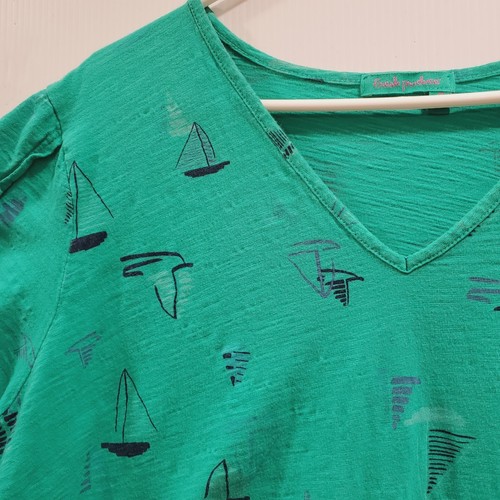 Fresh Produce Größe 3X grün Segelboot Druck V-Ausschnitt Baumwolle Kleid Kurzarm - Bild 2 von 5