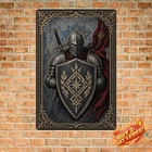 Medieval Armor Sword and Shield Tin Sign Vintage Knight Wall Decor