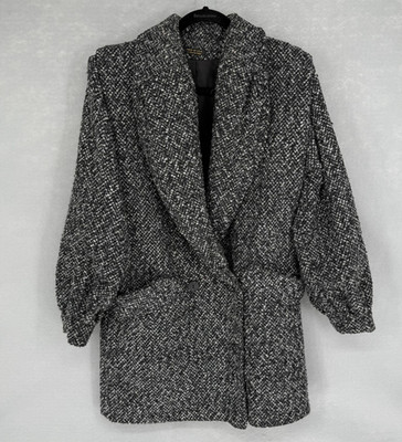 Vintage Traders Point Coat Womens 6 Gray Wool Tweed Overcoat Single Breasted USA