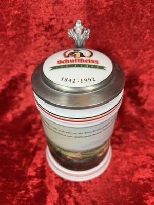 Schultheiss RASTAL Bierkrug Zinndeckel Jubiläumsedition 150 Jahre 1842-1992 Top
