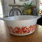 PYREX Vintage Friendship Bowl Red and Orange Pennsylvania Dutch 2.5 Qt.