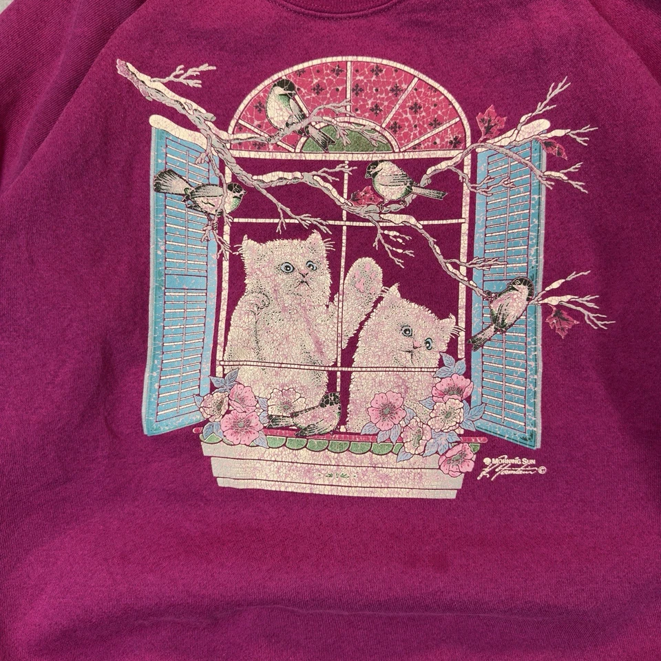 Sudadera De Colección Años 90 Mañana Sol Rosa Gatitos Gatitos Adulto Grande Hecha en EE. UU. Foto 2 de 4