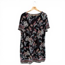 Ladies Lightweight Summer Dress Black Flower Print Knee Length Size 20