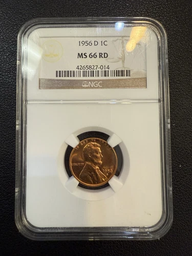 1956-D Lincoln Wheat Cent 1c - NGC GRADED MS66 RD - B49268